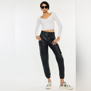 KanCan Rooney Ultra High Rise Faux Leather Cargo Joggers Pants Vegan Size 26 5